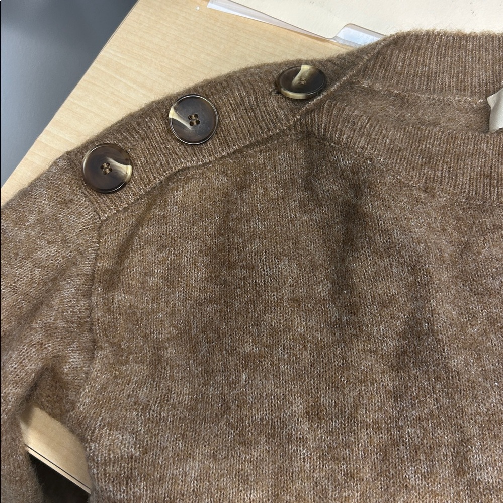 Sezane Tan Button-Detail Crew Neck Sweater - Picture 3 of 15